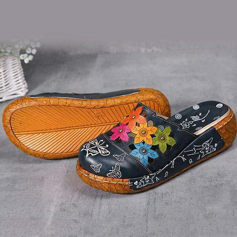 SOCOFY Leather Butterfly Print Silppers