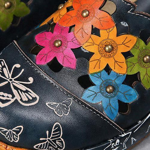 SOCOFY Leather Butterfly Print Silppers