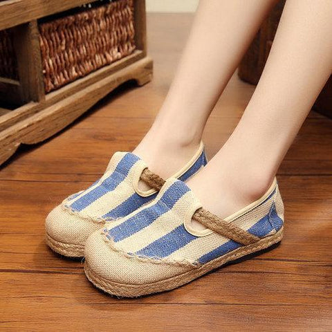 Stripe Pattern Flax Breathable Shoes