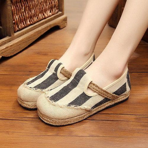 Stripe Pattern Flax Breathable Shoes