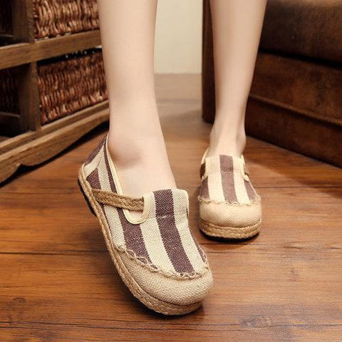 Stripe Pattern Flax Breathable Shoes