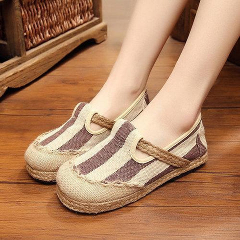 Stripe Pattern Flax Breathable Shoes