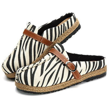 Zebra Pattern Comfortable Buckle Slippers Open Heel Flat Shoes