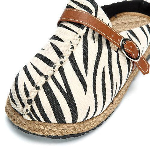 Zebra Pattern Comfortable Buckle Slippers Open Heel Flat Shoes