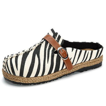 Zebra Pattern Comfortable Buckle Slippers Open Heel Flat Shoes