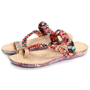 Large Size Colorful Beaded Flower Clip Toe Flat Slippers