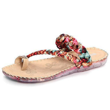 Large Size Colorful Beaded Flower Clip Toe Flat Slippers