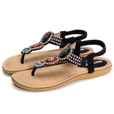 Big Size Bohemia Bead Slip On Flat Beach Sandals