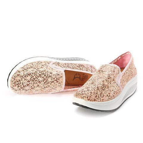 Lace Paillette Shiny Breathable Rocker Sole Shoes For Women