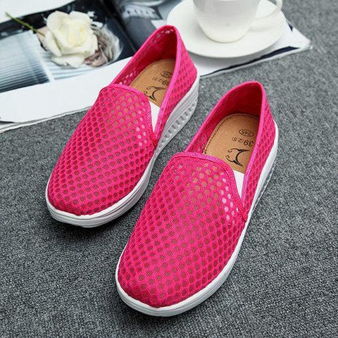 Mesh Pure Color Breathable Platform Slip On Rocker Sole Shoes