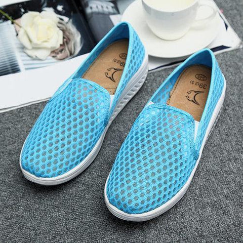 Mesh Pure Color Breathable Platform Slip On Rocker Sole Shoes