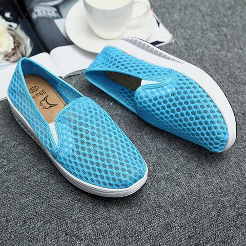 Mesh Pure Color Breathable Platform Slip On Rocker Sole Shoes