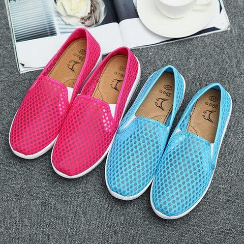 Mesh Pure Color Breathable Platform Slip On Rocker Sole Shoes