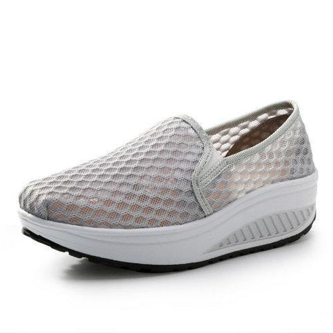 Mesh Pure Color Breathable Platform Slip On Rocker Sole Shoes