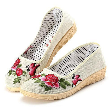 Flower Butterfly Knot Flax Slip On Vintage Flat Shoes