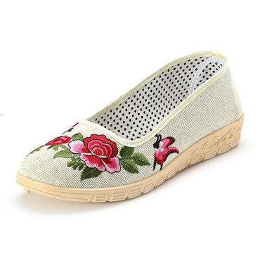 Flower Butterfly Knot Flax Slip On Vintage Flat Shoes