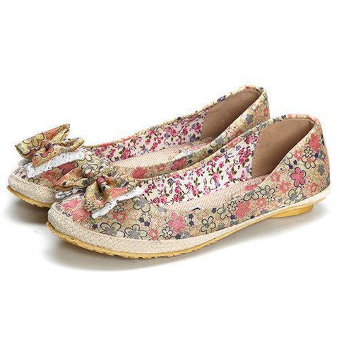 Big Size Lace Floral Butterfly Knot Printing Slip On Shoes