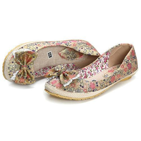 Big Size Lace Floral Butterfly Knot Printing Slip On Shoes