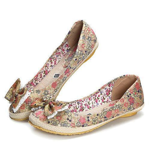 Big Size Lace Floral Butterfly Knot Printing Slip On Shoes