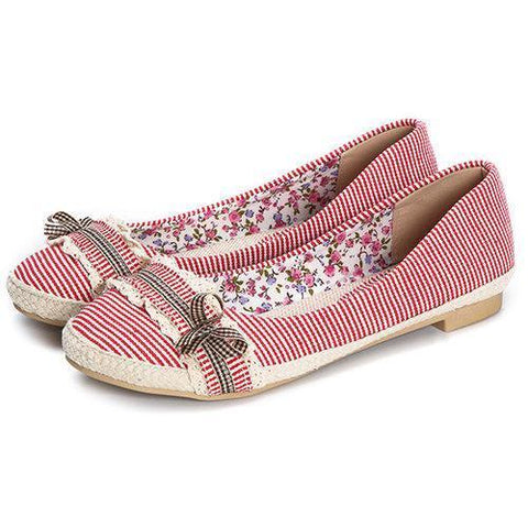 Stripe Bowknot Sweet Lace Flat Casual Shoes For Women