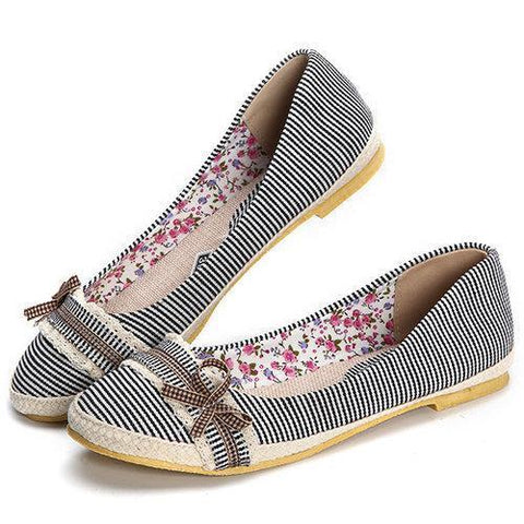 Stripe Bowknot Sweet Lace Flat Casual Shoes For Women