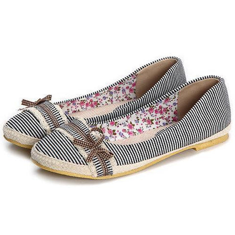 Stripe Bowknot Sweet Lace Flat Casual Shoes For Women