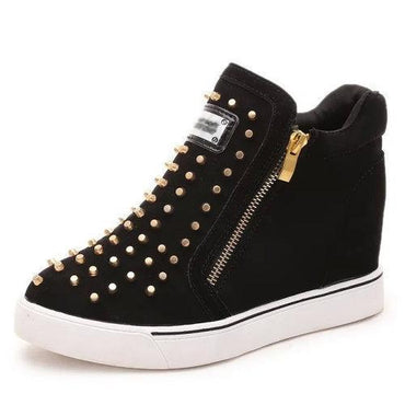 Rivet Zipper Wedge Heel Increasing High Top Casual Shoes