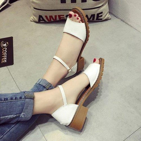 Peep Toe Buckle Square Heel Sandals For Women