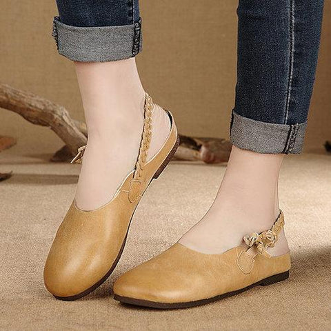 Socofy Pure Color Leather Knitting Elastic Band Soft Slingback Loafers