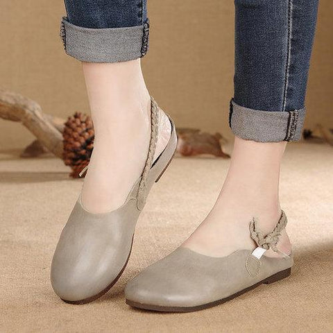 Socofy Pure Color Leather Knitting Elastic Band Soft Slingback Loafers