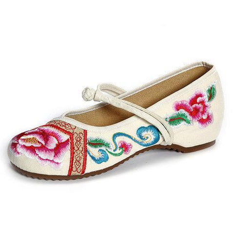 Flower Pattern Embroidery Retro Flat Chinese Knot Loafers