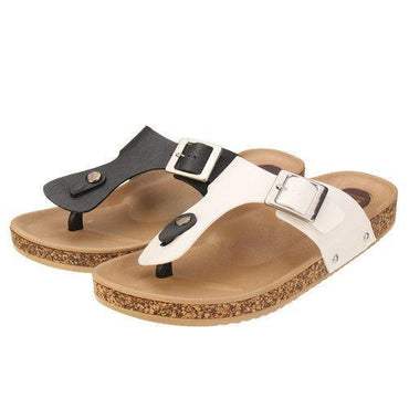 Men Cork Metal Buckle Flip Flops Sandals Flat Casual Beach Shoes