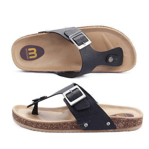 Men Cork Metal Buckle Flip Flops Sandals Flat Casual Beach Shoes