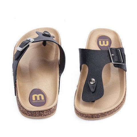 Men Cork Metal Buckle Flip Flops Sandals Flat Casual Beach Shoes