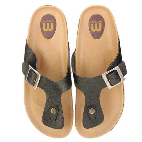 Men Cork Metal Buckle Flip Flops Sandals Flat Casual Beach Shoes