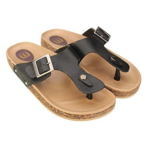 Men Cork Metal Buckle Flip Flops Sandals Flat Casual Beach Shoes