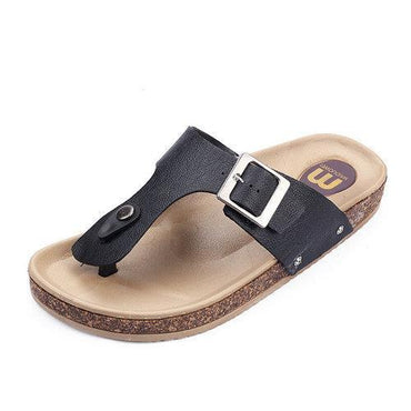 Men Cork Metal Buckle Flip Flops Sandals Flat Casual Beach Shoes