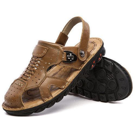 Men Genuine Leather Anti-collision Toe Breatnable Soft Roman