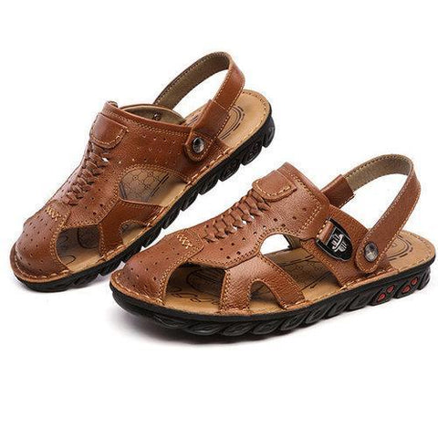 Men Genuine Leather Anti-collision Toe Breatnable Soft Roman