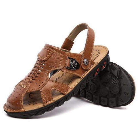 Men Genuine Leather Anti-collision Toe Breatnable Soft Roman