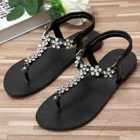 Beaded Clip Toe Crystal Flower Slip On Gladiator Sandals