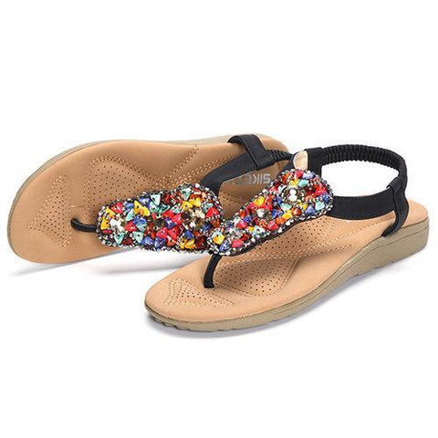 Beading Artificial Stone Colorful Elastic Flat Beach Sandals