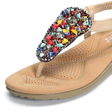 Beading Artificial Stone Colorful Elastic Flat Beach Sandals