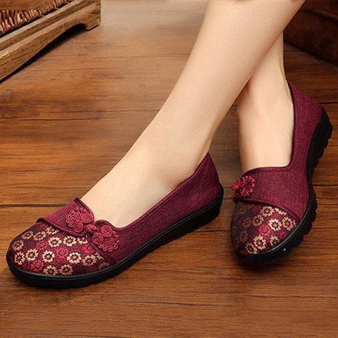 Flower Retro Chinese Knot Casual Soft Flat Loafers