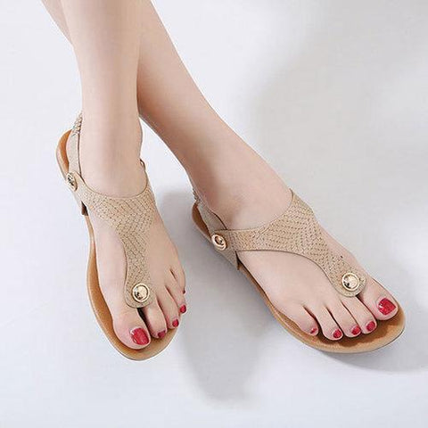 Metal Decoration Comfortable Soft Sole Flat Casual Sandals For Women