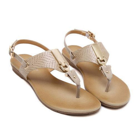 Metal Clip Toe Buckle Bohemia Flat Casual Beach Sandals