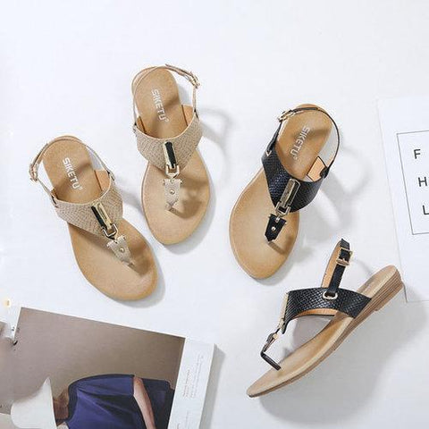 Metal Clip Toe Buckle Bohemia Flat Casual Beach Sandals