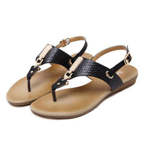 Metal Clip Toe Buckle Bohemia Flat Casual Beach Sandals