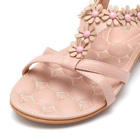 Bohemia Floral Peep Toe Slip On Soft Flat Sandals