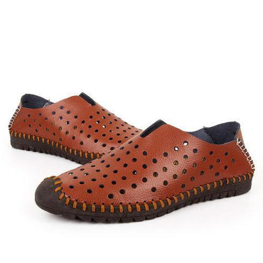 Men Hollow Out Hand Stitching Anti-collision Toe Slip On Casual Loafers